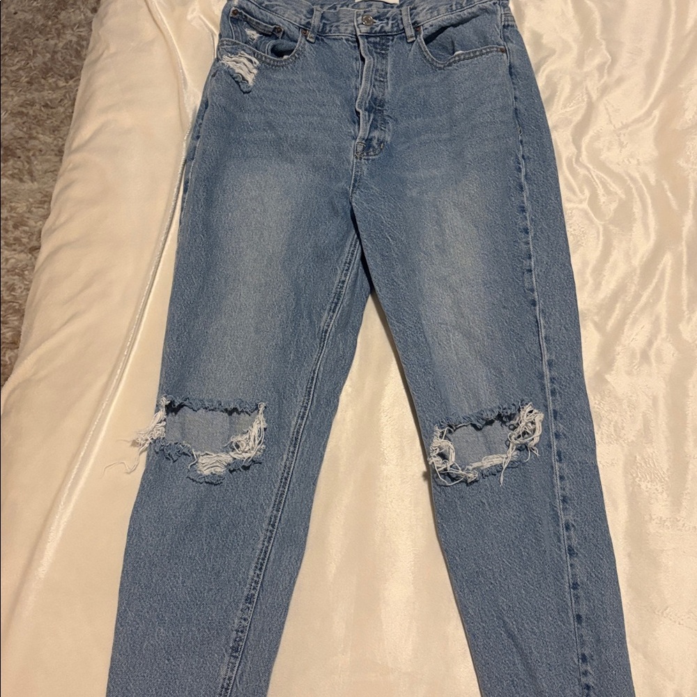 Pacsun Ultra High Rise Slim Jeans | Distressed Knee | Button Fly | Straight Leg